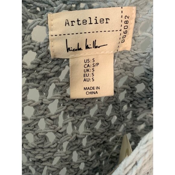 ARTELIER by Nicole Miller Sky Blue Scoop-Neck Open-Knit Long Sleeve Sweater S - Picture 4 of 8